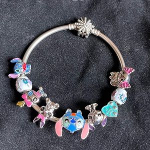 NWOT Pandora Fireworks Bangle Bracelet w/ 9 Disney Lilo & Stitch Theme Charms